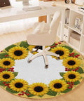 Non Slip Round Furniture Pad For Hardwood Floors With Printed Fabric Top Durable Polyester 0.23 Inch Thick Keeps Furniture From Sliding And Scratches, sunflower design in home office setting