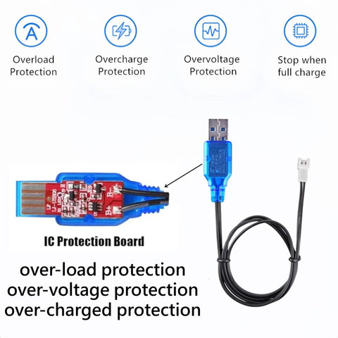 Dope 3.7V USB Charger Cable For 1S LiPo RC Batteries With PH2.0 Connector 63mm Length with protection board design