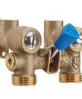 Bronze Ball Type Washing Machine Shutoff Valve With Three Quarters Inch Hose Outlet And One Half Inch Copper Ell Adapters For Solder Or Hose O-Rings Included Max 200 PSI