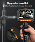 Two-Way 210° Articulating Borescope With 4.3 Inch 1080P Endoscope Camera And LED Light For Quick Engine And HVAC Inspections Pro-Grade Flexible Probe Crystal Clear Real-Time Views For Easy Troubleshooting showing handheld joystick control