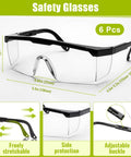 Eighteen Piece Squad Ready Construction Safety Bundle With White Cap Style Hard Hats Neon Hi Viz Vests Adjustable Clear Safety Glasses No Fuss Ppe Bulk Pack For Serious Job Site Hustle - 6 pack clear impact safety glasses with adjustable sides.