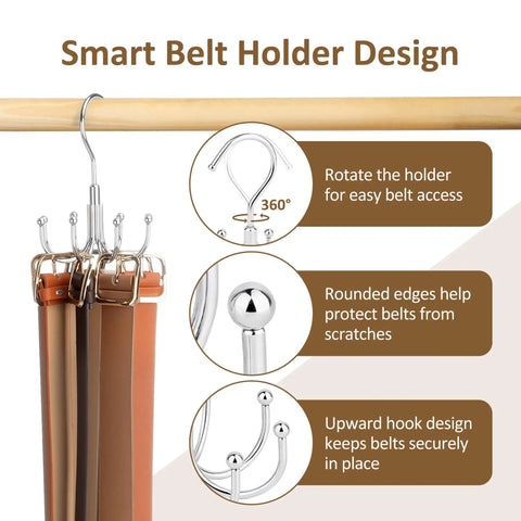 Rotating Belt Hanger and Closet Organizer Spins 360 Degrees to Store Up to 24 Belts Effortlessly with Heavy Duty Hooks Keep Your Wardrobe Looking Slick and Stay Hassle Free While Making Serious Space Savings Daily
