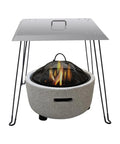 Square Fire Pit Heat Deflector with 4 Foldable Legs and Carry Handle Outdoor 24x24 Inch Burner Cover over stone fire pit