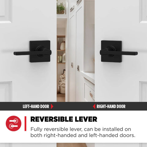 Casey Dummy Door Handle For Closets And Pantry, Single Sided Lever For French Doors, Matte Black Non Turning Reversible Interior Push Pull Lever, No Hassle DIY Install, Microban Protection For Smudge Resistant Use on both left and right-handed doors.
