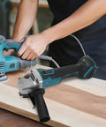 Cordless Angle Grinder Kit With High Speed Metal Cutting And Polishing Rechargeable Battery Lightweight Plastic Construction Pro Grade Tool For Metalwork And Finishing Projects, black and teal, with side handle