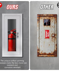 Comparison of Semi Recessed Fire Extinguisher Cabinet For 5-12 Lb Extinguishers, White Baked Enamel Steel Wall Mount With Lock And Full Clear Acrylic Door and a rusted alternative.