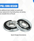Rock Solid Heavy Duty Quick Release Lock Nuts 5/8-11 Thread Fits Angle Grinders With 1 75 Inch Flange Premium Steel Double Pack pull ring design for quick disc changes.