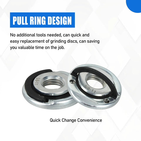 Rock Solid Heavy Duty Quick Release Lock Nuts 5/8-11 Thread Fits Angle Grinders With 1 75 Inch Flange Premium Steel Double Pack pull ring design for quick disc changes.