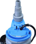 Close-up of Heavy Duty Submersible Sump Pump For Clean Or Dirty Water With Built In Auto On Off Switch, showing hose connection.