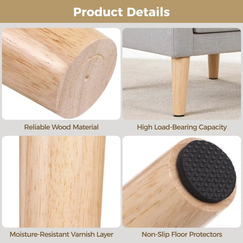 Solid Wood Furniture Leg Set 4 Pcs 7.9 Inch Angled Cone Legs With Anti Slip Pads Light Brown Finish product details