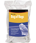 Bag of absorbent white T-shirt cloth rags for all-purpose cleaning, made from 100 percent recycled materials, lint-free quality
