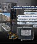 Condenser Fan Motor For AC Unit 1/4 HP 1100 RPM 208 230V Replacement With 5uF 370V Capacitor on display with models list