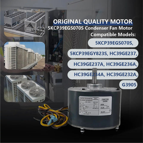 Condenser Fan Motor For AC Unit 1/4 HP 1100 RPM 208 230V Replacement With 5uF 370V Capacitor on display with models list