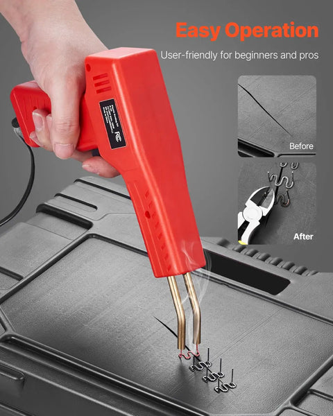 100W Plastic Welder Gun With 800 Hot Staples And Led Light Rapid Heating Bumper Repair Kit for Cars Kayaks and Toys in use sealing plastic cracks.