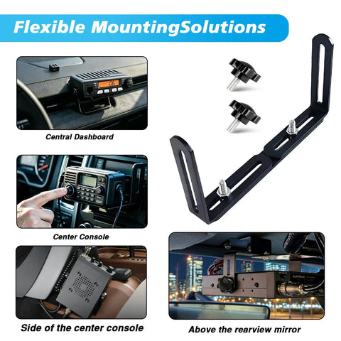Adjustable Universal Car CB Radio Mount Bracket For Ham Transceivers And Scanners, Heavy Duty Dash Mount Kit installed
