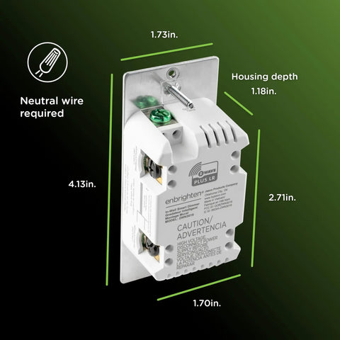 Slick Z Wave Long Range Dimmer Switch With Classic Toggle Design dimensions seen from the side with labels for measurements.
