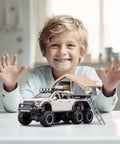F150 Diecast Pickup Truck For Kids Ages 4-8 With Sightseeing Cabin Pull Back Car With Light And Sound Durable Zinc Alloy And ABS Realistic Details White with smiling child