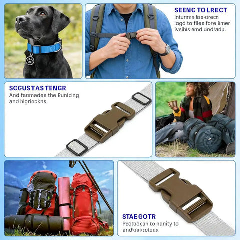 Quick Release Side Buckles and Straps Kit for Outdoors, 3/4 Inch Webbing in Brown Tan Khaki shown with camping gear.