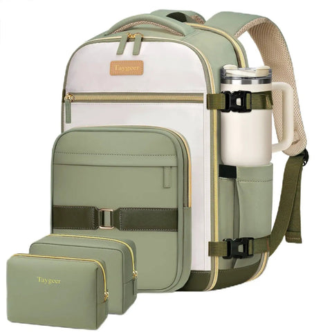 Layover-Ready Underseat Travel Backpack For Airlines With 2 Packing Cubes, Dirt-Resistant 35L Personal Item Bag, TSA Approved, Green