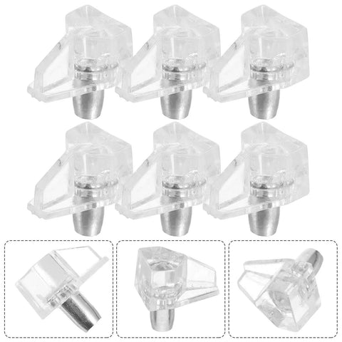 Plastic Cabinet Shelf Pegs 100 Pack For Wooden Cabinets And Wardrobes, clear plastic and stainless steel construction, pack of six