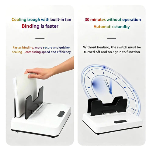 Quick Heat Thermal Binding Machine For Office Docs No Preheat Needed 3 Minute Melt Settings Auto Clamp Fan Cooling Fast Bind For Reports Contracts Proposals And File Binders, white unit