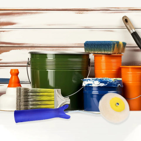 Heavy Duty Double Head Paint Roller Brush For Knocking Out Corners And Crisp Wall Edges Featuring An Ergonomic Handle with paint supplies.