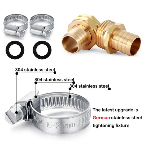 Heavy Duty Brass Garden Hose Repair Kit With Two Sets Of Male And Female Three Quarter Inch Barb Fittings Stainless Clamps And Extra Washers For Quick Leak Free Hose Repairs And No Fuss Outdoor Use
