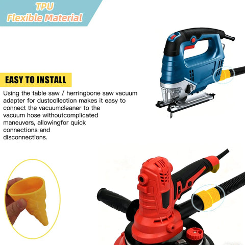 Diagram showing the Versatile 2.5 Inch Vacuum Hose Adapter Set With Multi Size Step Design Moisture Proof TPU 5 Piece Kit in use with power tools