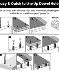 Diagram showing 20 Piece Dowel And Tenon Center Transfer Plugs Set For Woodworking used to align holes for accurate drilling.