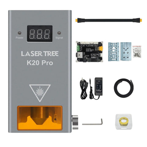 Real 20W Diode Laser Module For DIY Laser Engraver Cutter With accessories including cables, wrench, and power supply.