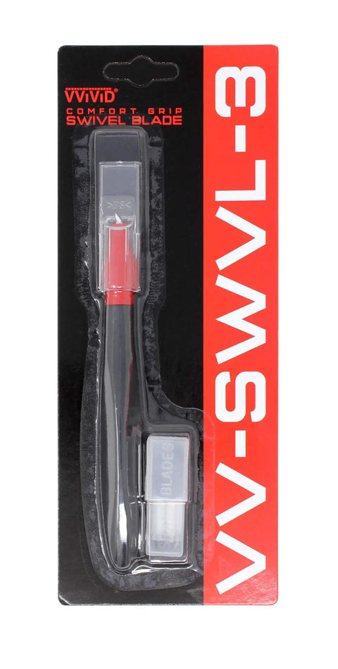 360 Degree Swivel Blade Craft Knife With Dope Ergonomic Comfort Grip in packaging with angled handle and extra blades