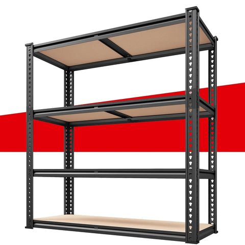 40 Inch Wide Heavy Duty Garage Shelving System With Rolled Edge Columns For Basement Pantry Storage And Workshop Organization Multipurpose Metal Shelves Sturdy Industrial Shelving Racks For Home And Office Use, 4-tier black metal unit