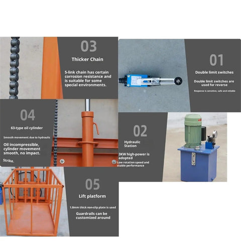 Heavy Hitter Electric Hydraulic Lift Table With A Rock Solid Steel Frame And No Sweat Push Button Raise Gear showing hydraulic station, oil cylinder, and lift platform.