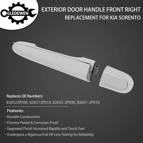 Kia Sorento Exterior Front Right Door Handle Replacement For 2011 2015 OEM Fit Passenger Side in chrome, product shown disassembled.