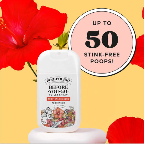 Before You Go Pocket Toilet Spray 3 Pack Spring Variety With Essential Oils, TSA Approved Size, Tropical Hibiscus scent bottle
