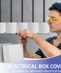 5 Pack Metal Electrical Box Cover Plates With Mounting Screws Included For 4 Inch Square And Octagonal Boxes, worker installing cover