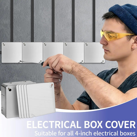 5 Pack Metal Electrical Box Cover Plates With Mounting Screws Included For 4 Inch Square And Octagonal Boxes, worker installing cover