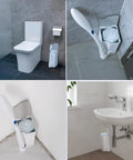 White and gray toilet wand holder and organizer fits Clorox toilet wand and disposable scrubbing pads, showing neat storage.