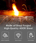 Bearing puller tool for wheel hubs; hot forging scene with sparks and banner stating drop-forged 40CR steel.
