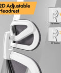 Ergonomic Mesh Office Chair With 3D Lumbar Support And 3D Armrests V Shaped Back showing 2D adjustable headrest for comfort