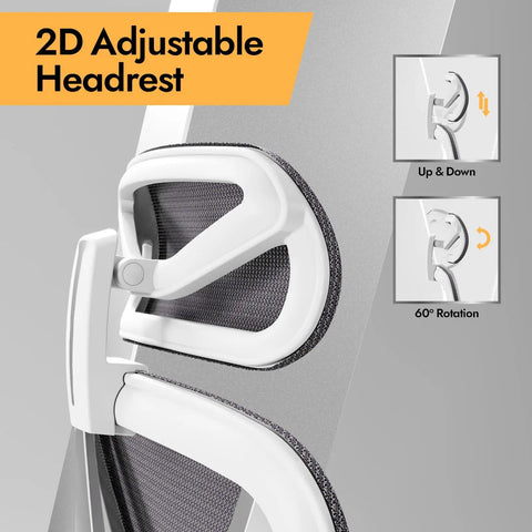 Ergonomic Mesh Office Chair With 3D Lumbar Support And 3D Armrests V Shaped Back showing 2D adjustable headrest for comfort