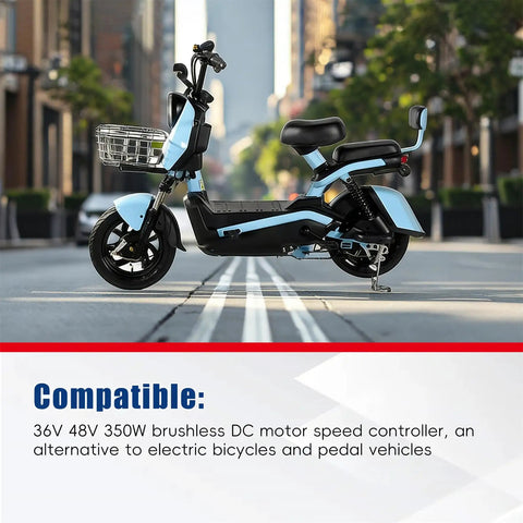 Electric scooter on street with 36V-48V 350W Brushless DC Motor Speed Controller Replacement For E-Bike Electric Bicycle And Scooter.