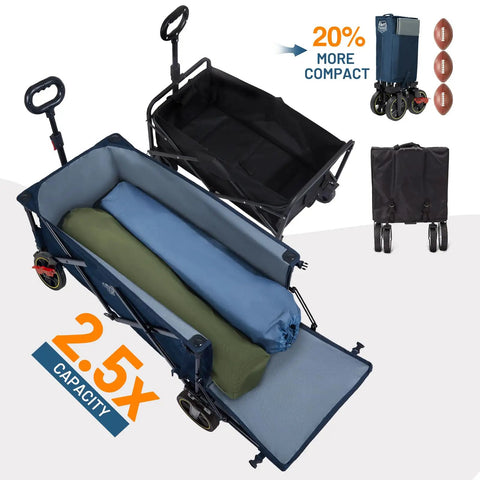 Extra Long Folding Wagon With Tailgate And Brakes For Easy Haul, Heavy Duty 300Lb Load Capacity And Adjustable Handle, 250L cart