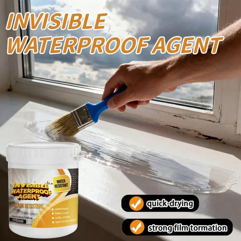 No Sweat Waterproof Adhesive And Invisible Anti Leakage Coating Featuring Built In Brush For Roofs Walls And Floors Dries Clear applied to windowsill.