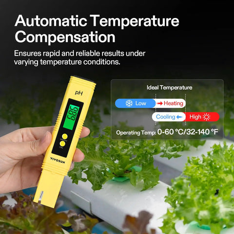 Digital pH Meter Pen Type 0.01 pH High Accuracy Tester For Hydroponics with backlit LCD near hydroponic plants