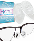 Push In Silicone Nose Pads For Glasses And Sunnies Non Slip Comfort Grips 17mm Teardrop Size With 8.2mm Wide Width