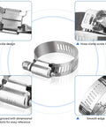 Front view of a 304 stainless steel worm-gear hose clamp with screw hole and smooth edge.