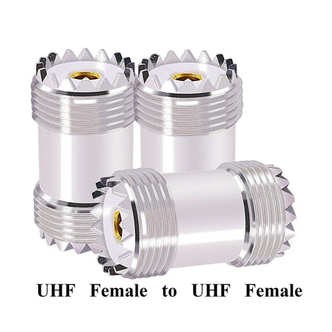 Three Pack Double Female UHF PL259 SO239 Coax Adapter Set For CB Ham Radio Antennas And SWR Meters 50 Ohm Copper Nickel Gold Plated Connectors PL259 To PL259 Barrel Cable Couplers For Easy Antenna Extension