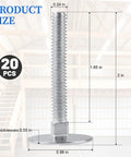 Front view: Elevator bolts, 1/4-20 x 2 in, zinc-plated steel, flat sinking head; 20-piece set