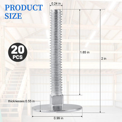 Front view: Elevator bolts, 1/4-20 x 2 in, zinc-plated steel, flat sinking head; 20-piece set